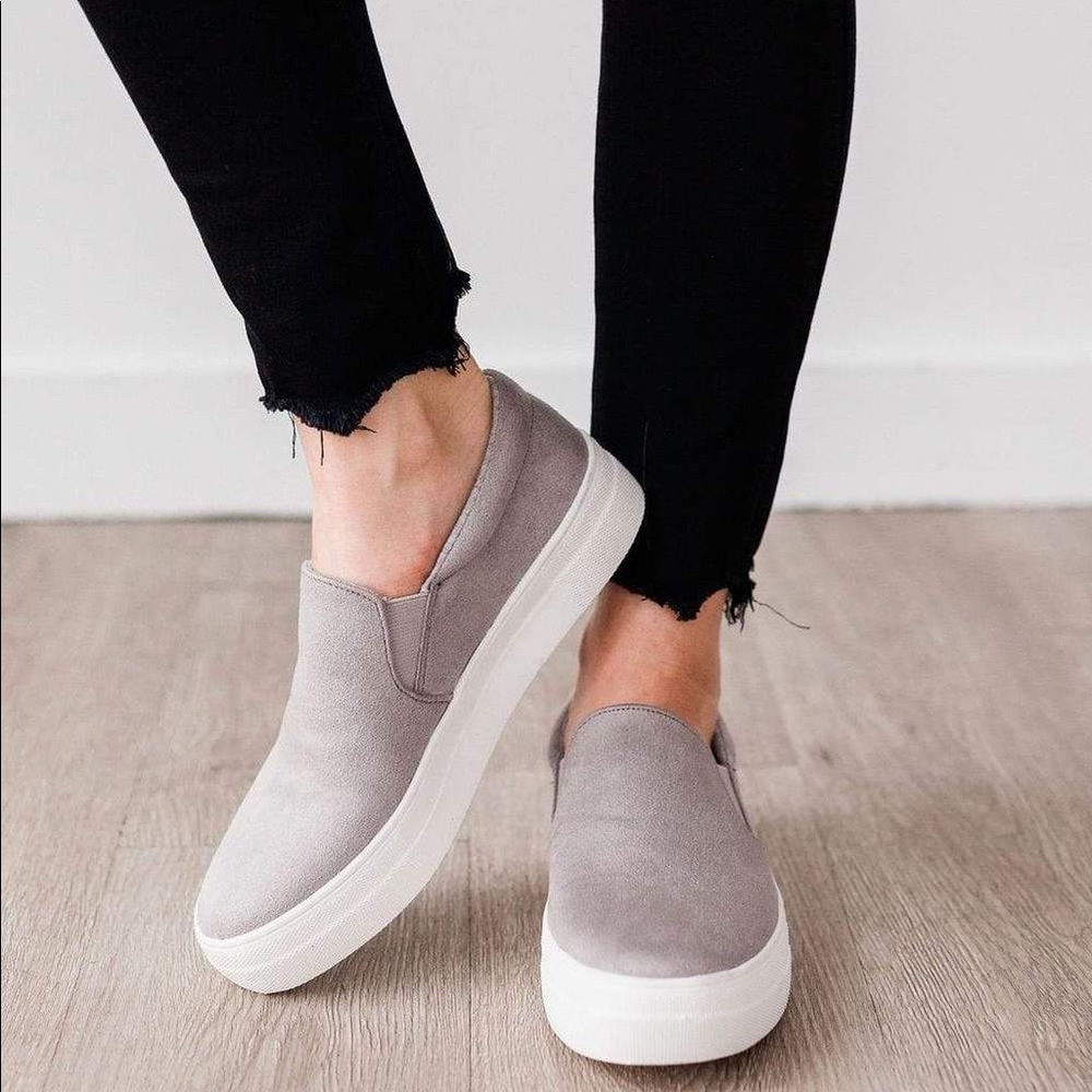 Grey soft micro suede slip on sneaker